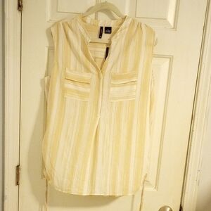New Directions Sleeveless Blouse - Cream and Yellow Stripes